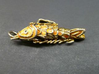 Vintage Articulated Gold Tone & Enamel Fish Koi Necklace Pendant