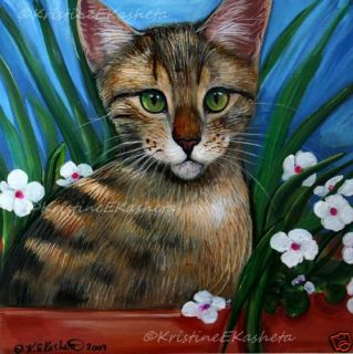   KITTEN GICLEE Painting Striped Golden Tabby CAT Kristine Kasheta ART