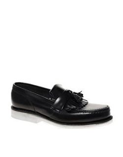 George Cox Black Leather Fringe Loafer Shoes 7 40 £150