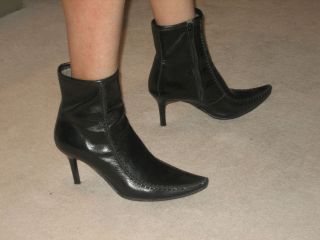 PATRICK COX WILLBE Black Leather Ankle Boots Stitch detail Heels Size 