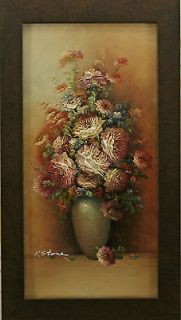 Textured Flower Floral Arrangement on Table vase Bouquet   FRAMED OIL 