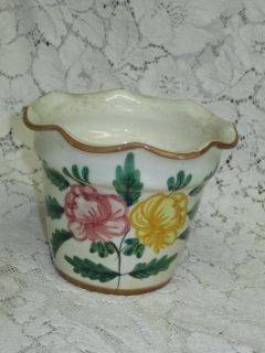 Vintage Italian Floral Flower Motif Pottery Flowerpot Planter Vase 