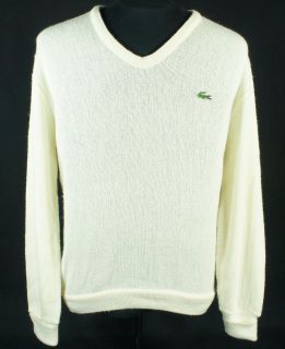 Vintage IZOD Lacoste V Neck Acrylic Sweater sz M preppy white off 
