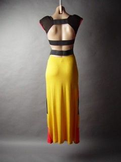 Strong Padded Shoulder Stripe Colorblock Cage Cutout Open Back Maxi fp 