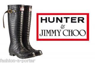 JIMMY CHOO HUNTER BLACK CROC SHORT WELLINGTON BOOTS WELLIES BNWT UK 5 