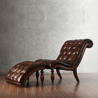 CLASSIC TUFTED BROWN LEATHER CHAISE LOUNGE BELLAGIO LOUNGER CHAIR 