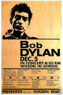 FOLK ROCK Bob Dylan at Wilson High Long Beach Concert Poster Circa 