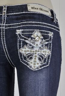 Miss Chic Skinny Jeans w/ Studded & Jeweled Design & Rhinestone 