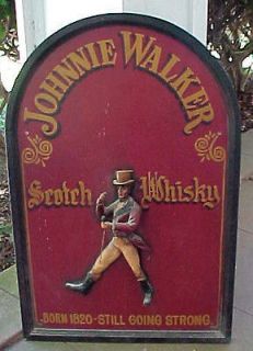 Vintage JOHNNIE WALKER Figural Wood Hand Painted Large PUB SIGN 36x24 