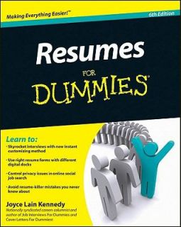 Resumes for Dummies by Joyce Lain Kennedy 2011, Paperback