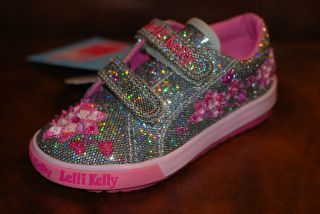 Toddler Shoes: Lelli Kelly..Flower Baby Velcro / Pewter Glitter / Size 