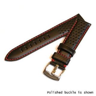 Black Genuine Leather Perforated Racing Watch Strap   choice of Colour 