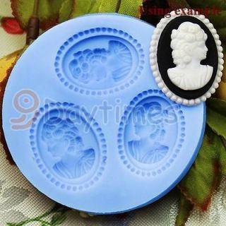 Victorian Lady Cameo 3 Cavities Flexible Silicone Mold Mould For Clay 