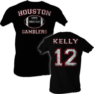 USFL Houston Gamblers T shirt Jim Kelly Adult Black Tee Shirt