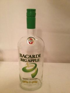 empty decorative glass bottle bacardi big apple rum time left