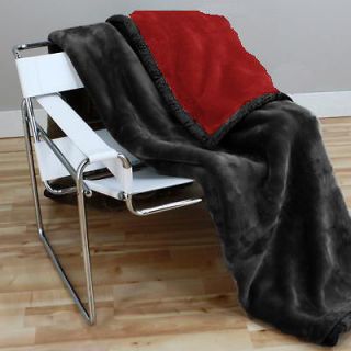 Solid Two Ply Black Red Soft Mink Reversible Blanket Queen Size New
