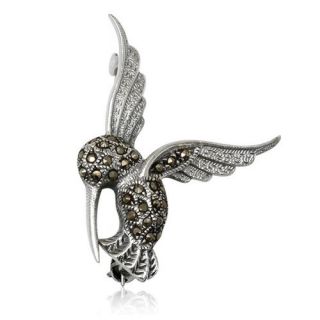 925 STERLING SILVER MARCASITE KING FISHER BROOCH JEWELRY 4.60G