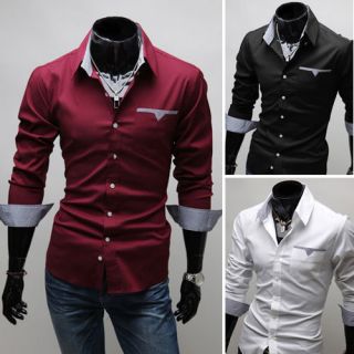 New Fashion Mens Luxury Casual Slim Fit Stylish Dress Shirts 3 Colors