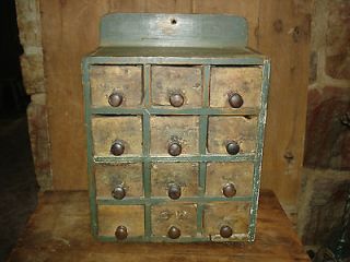   EARLY OLD PAINT 12 DRAWER APOTHECARY CUPBOARD SPICE CHEST CABINET BOX