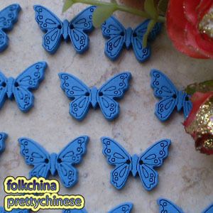Blue New Butterfly 22mm Wood Buttons Sewing Scrapbooking Craft NCB035 