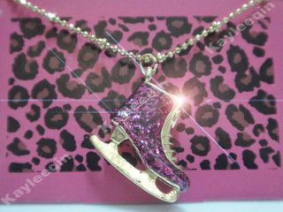 Fab Pink Ice Figure Skate Shoe Boot Pendant Hockey Necklace Gold Tone