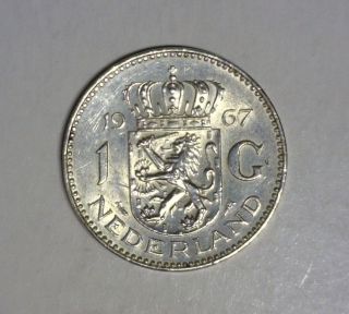 NETHERLANDS 1 GULDEN 1967 EXTRA FINE/ALMOST UNCIRCULATED SILVER COIN