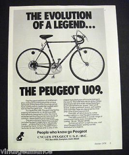 Vintage 1978 Image of the Peugeot U09 Bicycle 70s UO9 Bike Print Ad