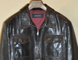 men s gucci brown leather jacket it54 xl