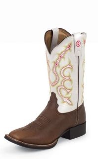Womens Tony Lama RR2111L Brown Beige Mustang White Top Square Toe 