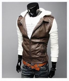 2012NWT MEN Biker Knitwear Sleeve Hoody Motorcycle PU Leather Jacket 