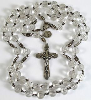 Large Vintage ROCK CRYSTAL & STERLING Silver ROSARY ~with Prism Like 