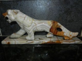 Vintage Marble /Alabaster/Onyx/white stone LION Tiger STATUE Figure