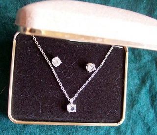 Earring and Necklace set Zirconium Diamond 16 Silver Chain 1/4 stone 