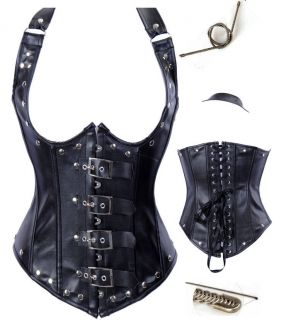 Underbust Faux Leather Corset Costume Sexy Halloween Steel Bone Lace 