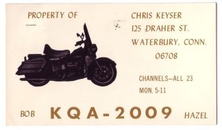 QSL CB Radio Card Connecticut CT Waterbury KQA 2009 Motorcycle