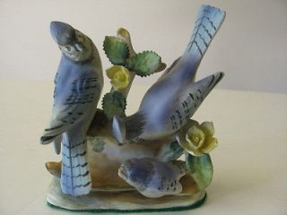 Decorative Ceramic Blue Birds on Branches with Flowers Figurine