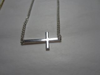 New Large Cross Sideways Gold Tone Crystal Pendant Necklace,Gift Boxed 