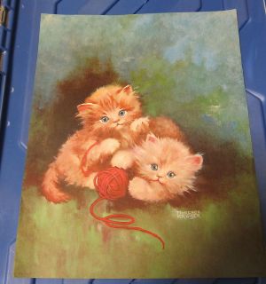 vintage florence kroger kitten print cat litho lithograph time left
