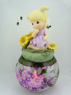 Precious Moments   Crackle Glass Candle Bowl with Fairy Girl Figurine 