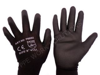   Of PWS Black Nylon PU Safety Work Gloves Gardening Builders Grip New