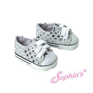 Silver Sequin Canvas Sneakers Shoes fit American Girl & 18 Dolls