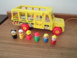 VTG Fisher Price Little People School Bus 6 Figures 192 Dog Mommy 