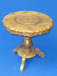 ORNATE CARVED WOOD MIDDLE EAST TABLE WITH BRASS INLAY * AMAZING 