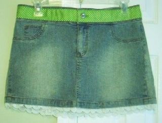 MOLLY B DENIM JEAN SKIRT WOMENS SIZE 4 MUST SEE L@@K RIBBONS & LACE