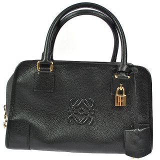 Authentic LOEWE Amasona Hobo Hand Bag Purse Black Leather Vintage 