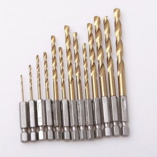 13 in 1 Titanium Coated High Speed Steel Drill bits 1/4 Hex Shank 