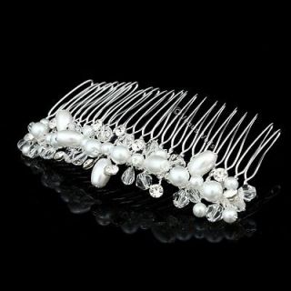 Bridal Rhinestone Crystal Beads Pearls Wedding Tiara Hair Comb FC043