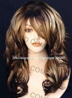 NEW STYLE Long wavy Layered Off Center Blonde Brown mix wig with bangs 