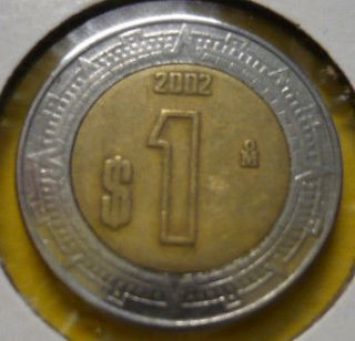 2002 Un Peso $1 Mexico Coin Estados Unidos Mexicanos Used Circulated 