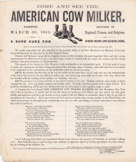 AMERICAN COW MILKER ANTIQUE ENGRAVING BROADSIDE POSTER DAIRY 